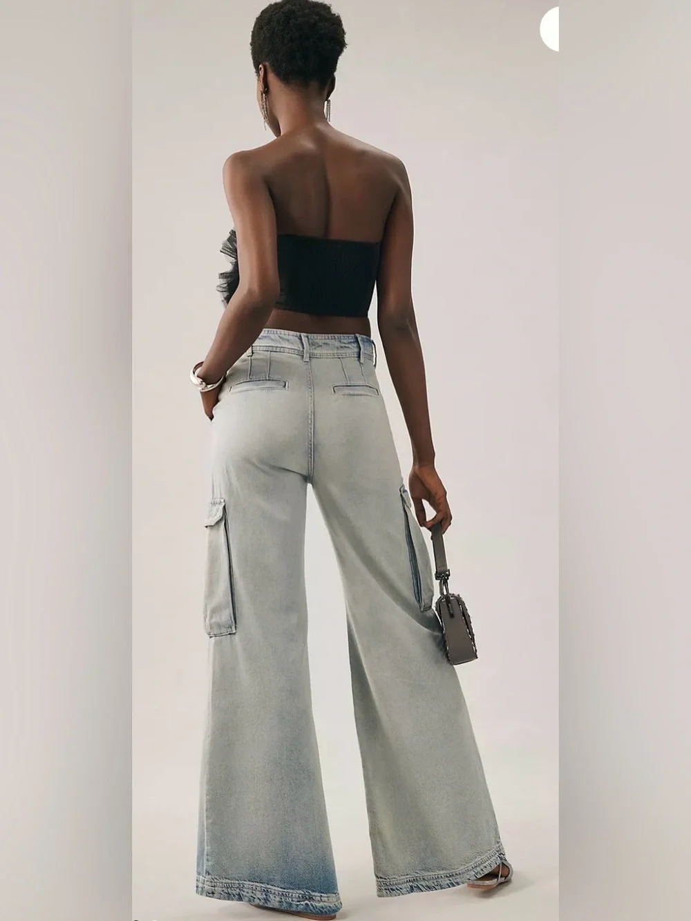 Pilcro Light Wash Wide-Leg Cargo Jeans - Blue